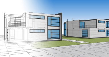 ev mimarisi çizimi 3d illüstrasyon