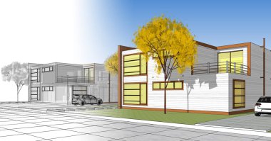 ev mimarisi çizimi 3d illüstrasyon