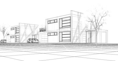 ev mimarisi çizimi 3d illüstrasyon