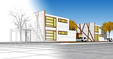 ev mimarisi çizimi 3d illüstrasyon