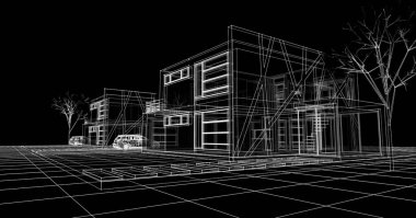 ev mimarisi çizimi 3d illüstrasyon