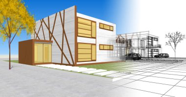 ev mimarisi çizimi 3d illüstrasyon