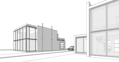 ev mimarisi çizimi 3d illüstrasyon