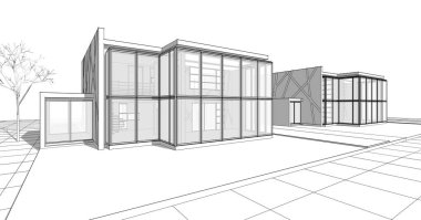 ev mimarisi çizimi 3d illüstrasyon