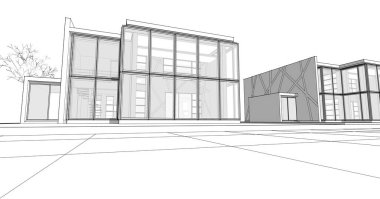 ev mimarisi çizimi 3d illüstrasyon