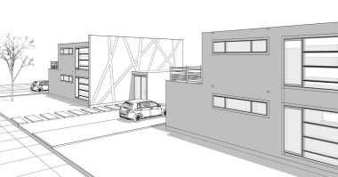 ev mimarisi çizimi 3d illüstrasyon