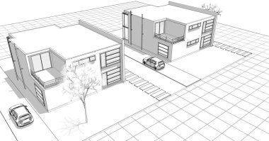 ev mimarisi çizimi 3d illüstrasyon