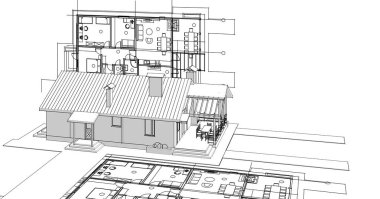 ev mimarisi projesi çizimi 3d illüstrasyon