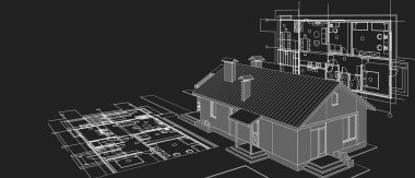 ev mimarisi projesi çizimi 3d illüstrasyon