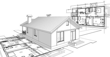 ev mimarisi projesi çizimi 3d illüstrasyon