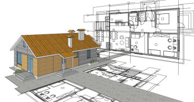 ev mimarisi projesi çizimi 3d illüstrasyon