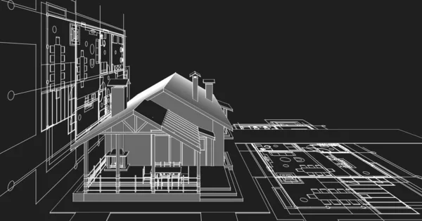 house architectural project sketch 3d illustration