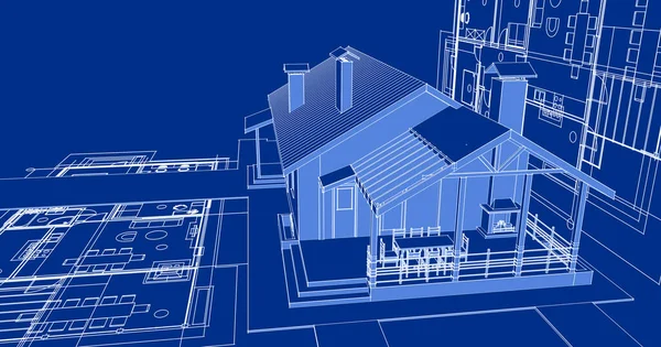 ev mimarisi projesi çizimi 3d illüstrasyon