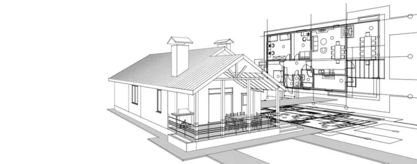 Σπίτι Αρχιτεκτονικό Σχέδιο Του Έργου Εικονογράφηση — Φωτογραφία Αρχείου