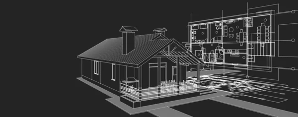 house architectural project sketch 3d illustration