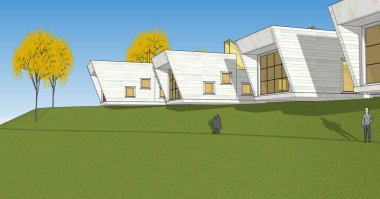 Modern ev modülü mimari konsepti 3D illüstrasyon