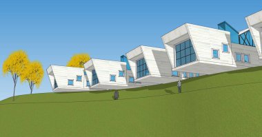 Modern ev modülü mimari konsepti 3D illüstrasyon