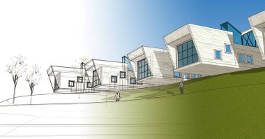 Modern ev modülü mimari konsepti 3D illüstrasyon