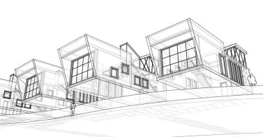 Modern ev modülü mimari konsepti 3D illüstrasyon