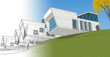 Modern ev modülü mimari konsepti 3D illüstrasyon