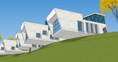 Modern ev modülü mimari konsepti 3D illüstrasyon