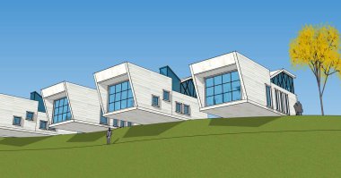 Modern ev modülü mimari konsepti 3D illüstrasyon