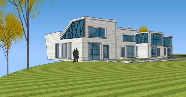 Modern ev modülü mimari konsepti 3D illüstrasyon