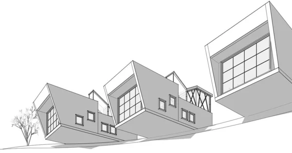 Nowoczesny Moduł Domu Koncepcja Architektoniczna Ilustracja — Zdjęcie stockowe
