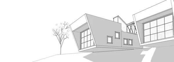 Nowoczesny Moduł Domu Koncepcja Architektoniczna Ilustracja — Zdjęcie stockowe
