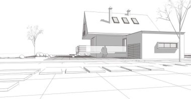 Mimari geleneksel ev 3d resim çizimi