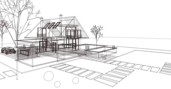 Építészet Hagyományos Ház Illusztráció Vázlat — Stock Fotó