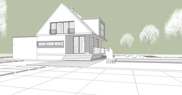 Architecture Traditional House Illustration Sketch — Stock Photo, Image