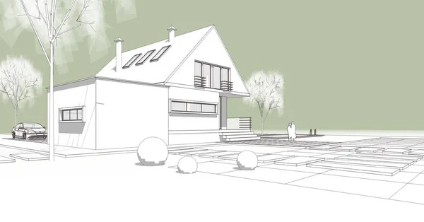 architecture traditional house 3d illustration sketch