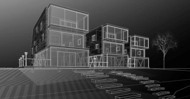 Modern ev modülü mimari konsepti 3D illüstrasyon