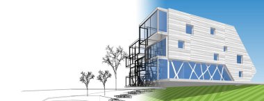 Modern ev modülü mimari konsepti 3D illüstrasyon