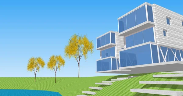Modernt Hus Modul Arkitektoniska Koncept Illustration — Stockfoto