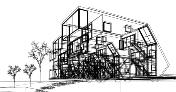 現代住宅モジュール建築コンセプト3Dイラスト — ストック写真