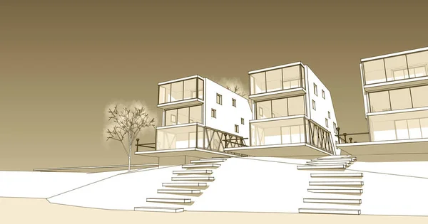 Moderne Module Maison Concept Architectural Illustration — Photo