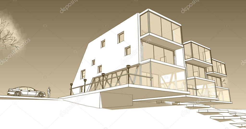 modern house module architectural concept 3d illustration