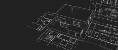 ev planı mimari taslak 3D illüstrasyon