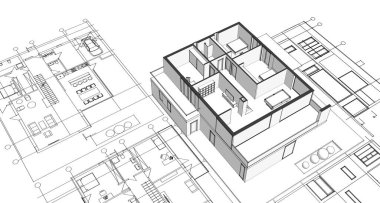 ev planı mimari taslak 3D illüstrasyon