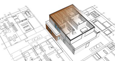 ev planı mimari taslak 3D illüstrasyon