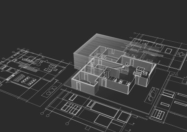 ev planı mimari taslak 3D illüstrasyon