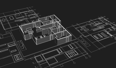 ev planı mimari taslak 3D illüstrasyon