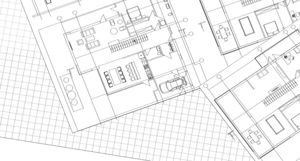 房屋建筑草图3D图解 — 图库照片