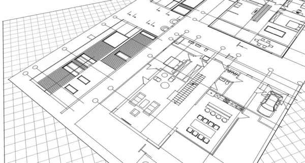 House Architectural Project Sketch Illustration — Stock Photo, Image