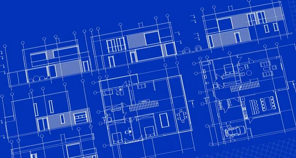 Projekt Architektoniczny Domu Szkic Ilustracja — Zdjęcie stockowe