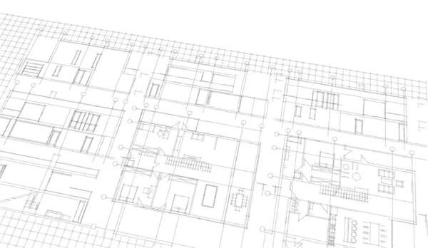 Haus Plan Fassaden Architektonische Skizze Illustration — Stockfoto