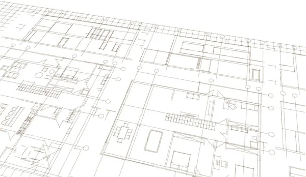 Haus Plan Fassaden Architektonische Skizze Illustration — Stockfoto