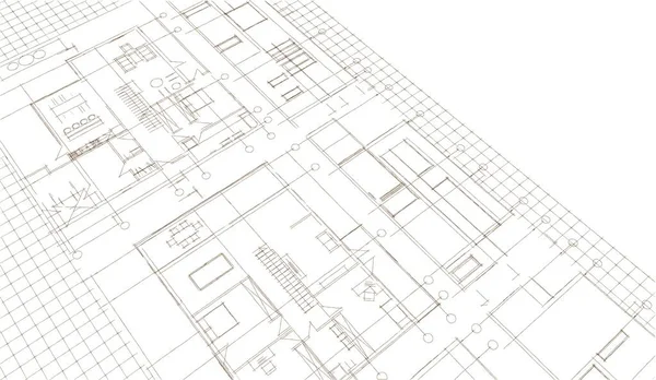 Архитектурный Эскиз Фасада Дома Иллюстрация — стоковое фото